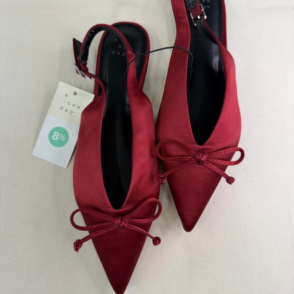 A New Day burgundy satin slingback flats